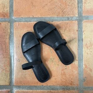 Black Leather Slide Sandals